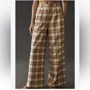 Anthropologie Hutch Plaid Wide Leg Metallic Details Trousers Pants Preppy Boho